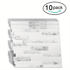 10 Sheets Tile Sticker Modern Marble Patterned 3D Backsplash Peel and Stick Tile