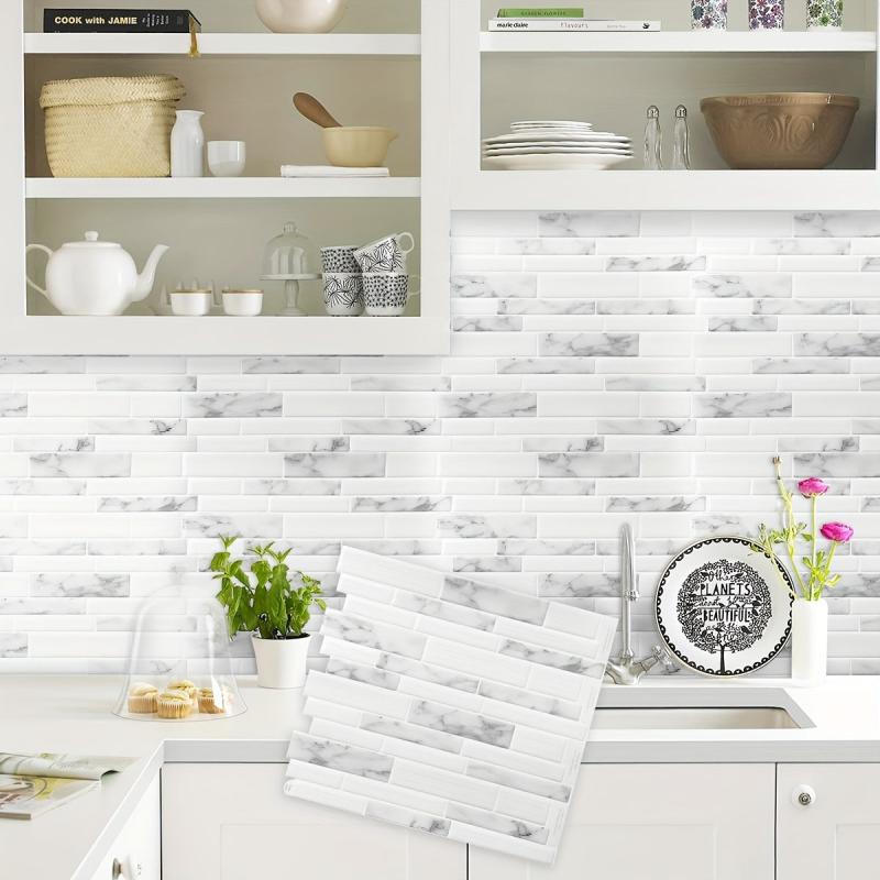 10 Sheets Tile Sticker Modern Marble Patterned 3D Backsplash Peel and Stick Tile