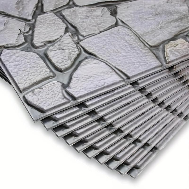 10pcs Marble Tiles 3D PVC Wall Sticker Self Adhesive Gray Brick Waterproof