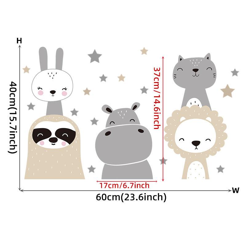 2pcs Animal Star Wall Stickers: Bear and Rabbit Decals for Home Decor