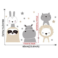2pcs Animal Star Wall Stickers: Bear and Rabbit Decals for Home Decor