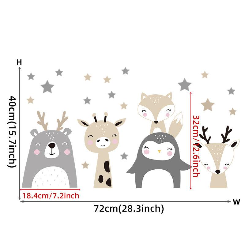 2pcs Animal Star Wall Stickers: Bear and Rabbit Decals for Home Decor