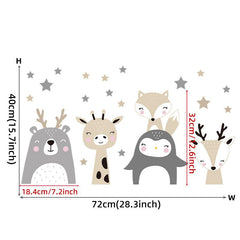 2pcs Animal Star Wall Stickers: Bear and Rabbit Decals for Home Decor