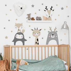 2pcs Animal Star Wall Stickers: Bear and Rabbit Decals for Home Decor