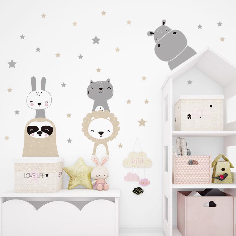2pcs Animal Star Wall Stickers: Bear and Rabbit Decals for Home Decor