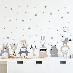 2pcs Animal Star Wall Stickers: Bear and Rabbit Decals for Home Decor