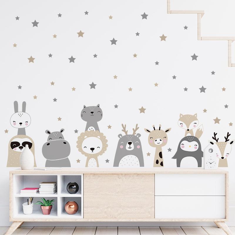 2pcs Animal Star Wall Stickers: Bear and Rabbit Decals for Home Decor