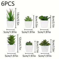 6 Mini Pots Faux Succulent Greenery Simulation Ornament