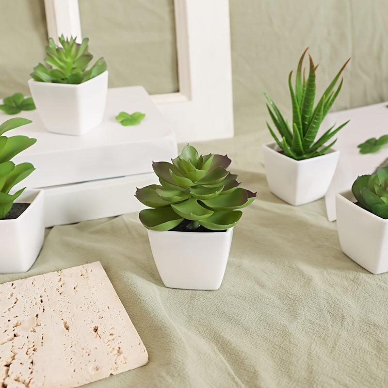 6 Mini Pots Faux Succulent Greenery Simulation Ornament