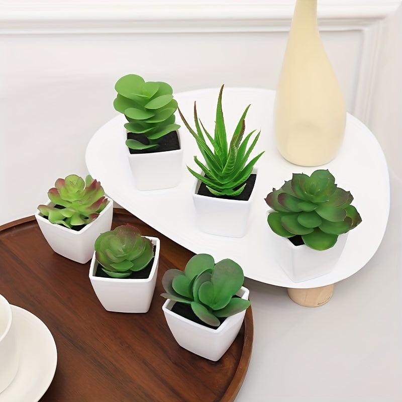 6 Mini Pots Faux Succulent Greenery Simulation Ornament