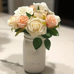 25pcs Burgundy and Pink Roses Artificial Flower Bouquet for DIY Decor