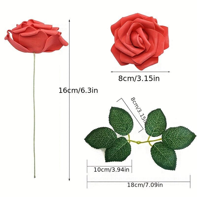 25pcs Burgundy and Pink Roses Artificial Flower Bouquet for DIY Decor