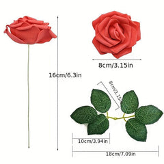 25pcs Burgundy and Pink Roses Artificial Flower Bouquet for DIY Decor