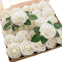 25pcs Burgundy and Pink Roses Artificial Flower Bouquet for DIY Decor