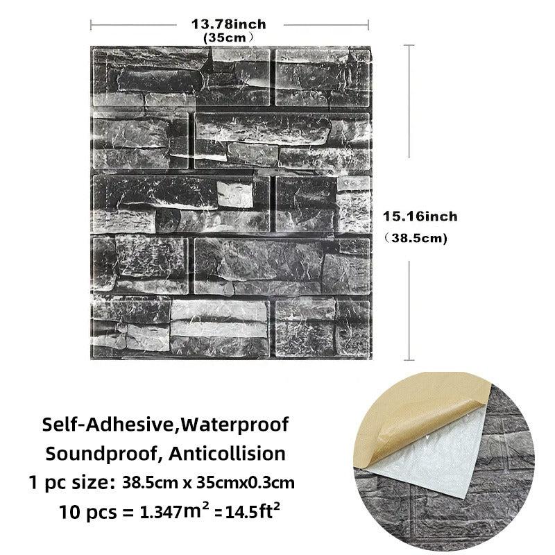 10pcs 3D Brick Grain Wallpaper Self Adhesive Waterproof Wall Sticker
