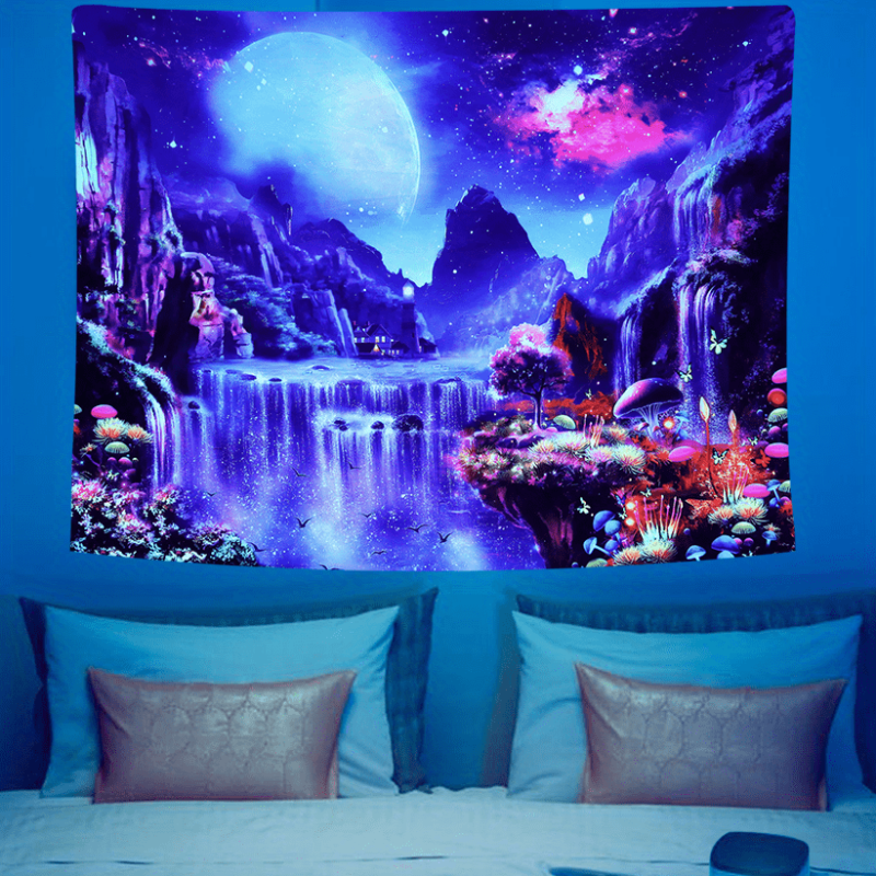 Moon Forest Mushroom UV Light Tapestry Peach Skin Fluorescent Hanging