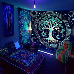 Moon Forest Mushroom UV Light Tapestry Peach Skin Fluorescent Hanging