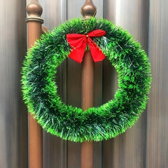 Festive Green Christmas Wreath with Red Bowknot