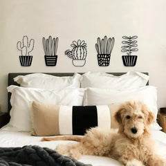 5pcs Set Metal Cactus Wall Decor Minimalist Succulent Plant Pot Flower Wall Art