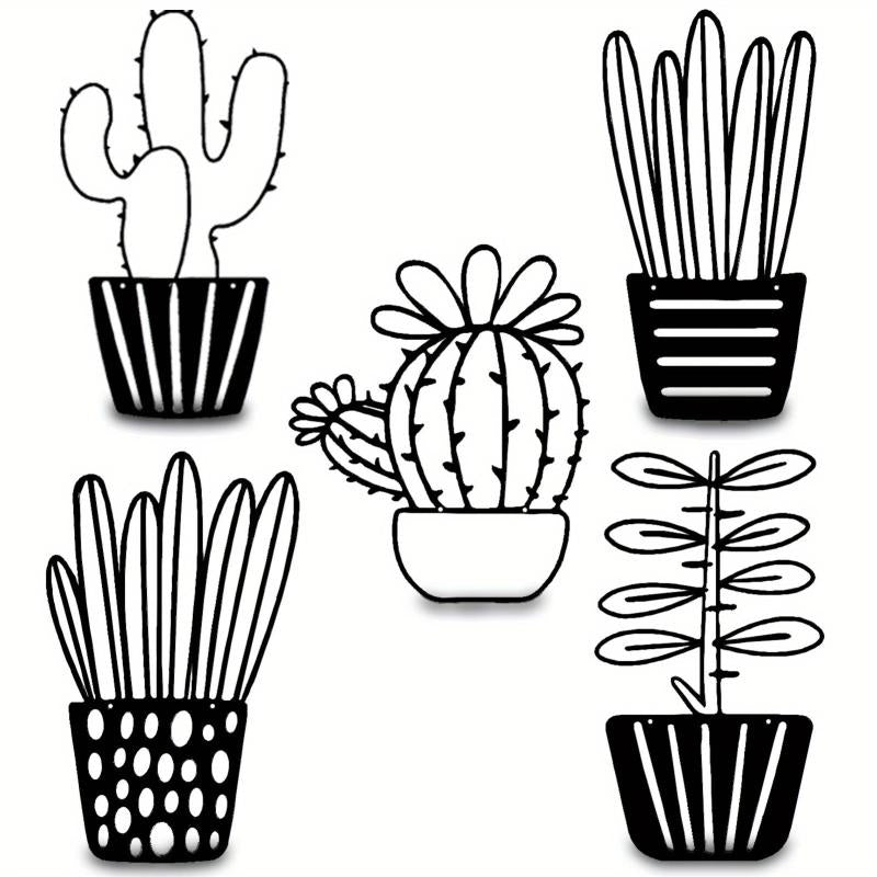 5pcs Set Metal Cactus Wall Decor Minimalist Succulent Plant Pot Flower Wall Art