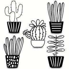 5pcs Set Metal Cactus Wall Decor Minimalist Succulent Plant Pot Flower Wall Art