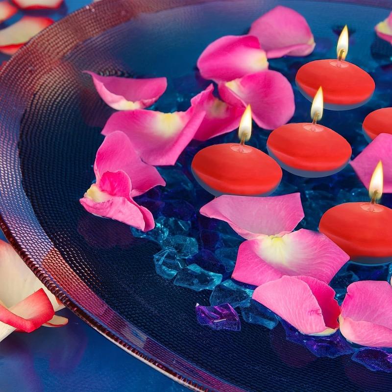 Red Floating Candles 36-200pcs Circular Odorless for Weddings Pool Parties