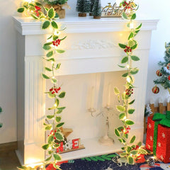 Lighted Christmas Red Berry Rattan Decoration for Home Fireplace