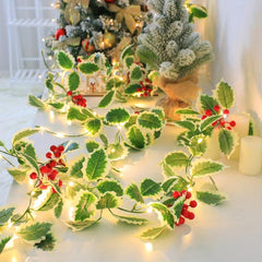 Lighted Christmas Red Berry Rattan Decoration for Home Fireplace