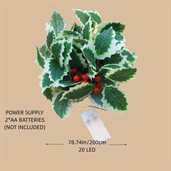Lighted Christmas Red Berry Rattan Decoration for Home Fireplace