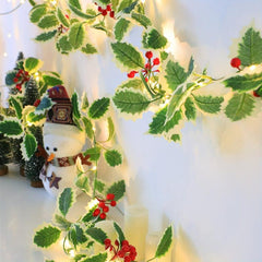 Lighted Christmas Red Berry Rattan Decoration for Home Fireplace