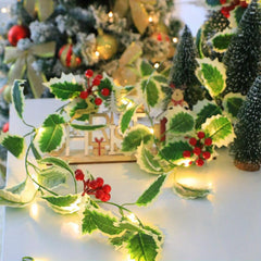 Lighted Christmas Red Berry Rattan Decoration for Home Fireplace