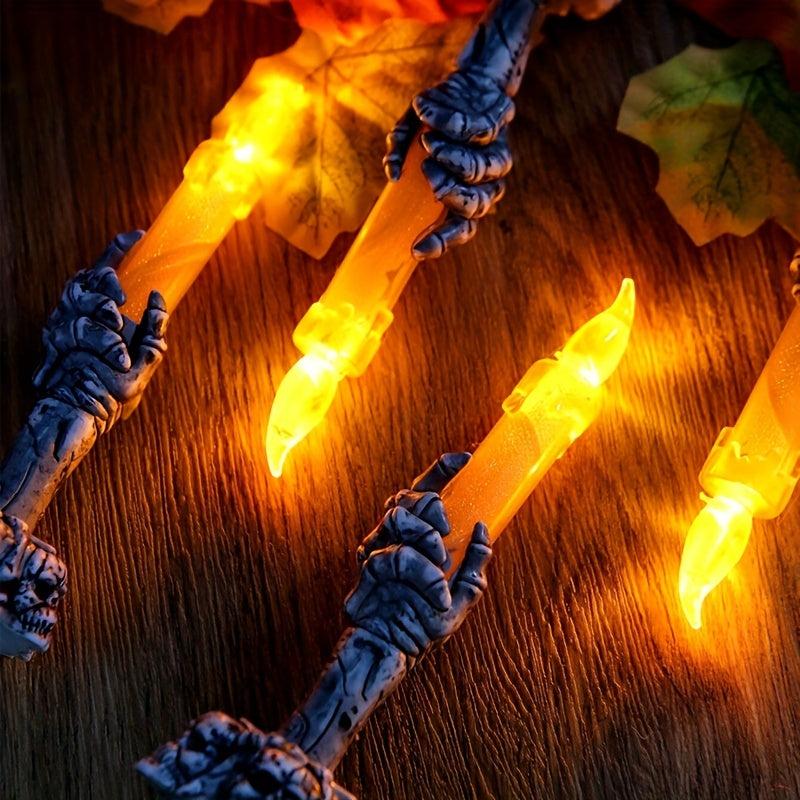 Spooky Halloween Candle Lamp Skull Hand Lamp with Ghost Novelty Ornament