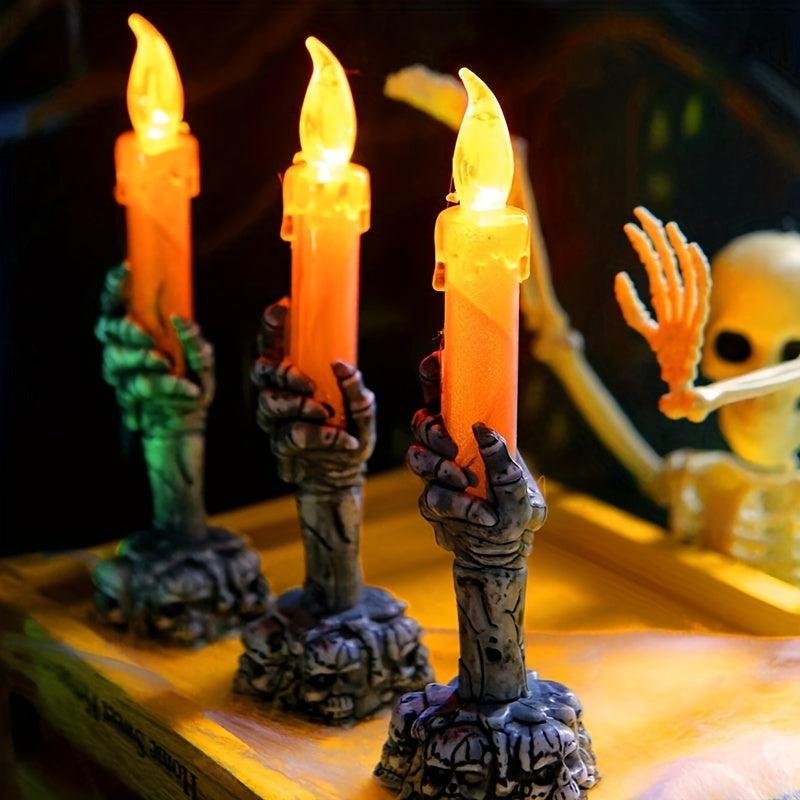 Spooky Halloween Candle Lamp Skull Hand Lamp with Ghost Novelty Ornament