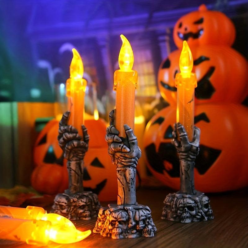 Spooky Halloween Candle Lamp Skull Hand Lamp with Ghost Novelty Ornament