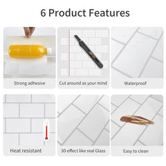 Waterproof Kitchen Tile Wallpaper Peel & Stick Backsplash Tiles