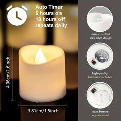 12pcs Timer Candles Flameless LED Candles Long Lasting Operated Tea Light