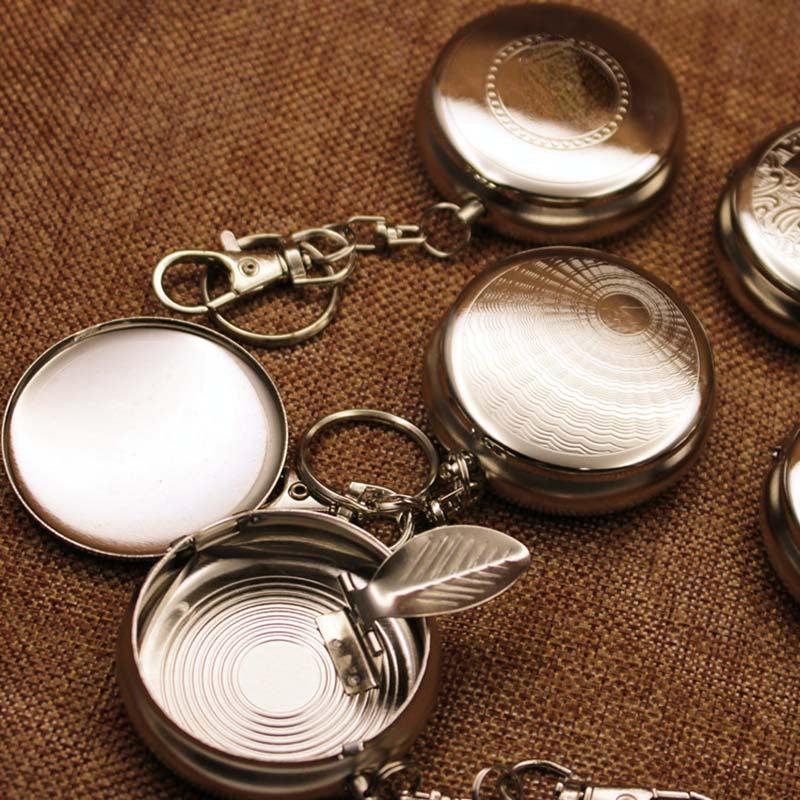 Mini Cigarette Ashtray Key Chain Stainless Steel Portable Round Silver