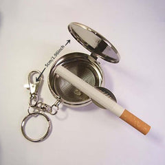 Mini Cigarette Ashtray Key Chain Stainless Steel Portable Round Silver