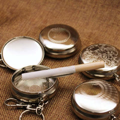 Mini Cigarette Ashtray Key Chain Stainless Steel Portable Round Silver