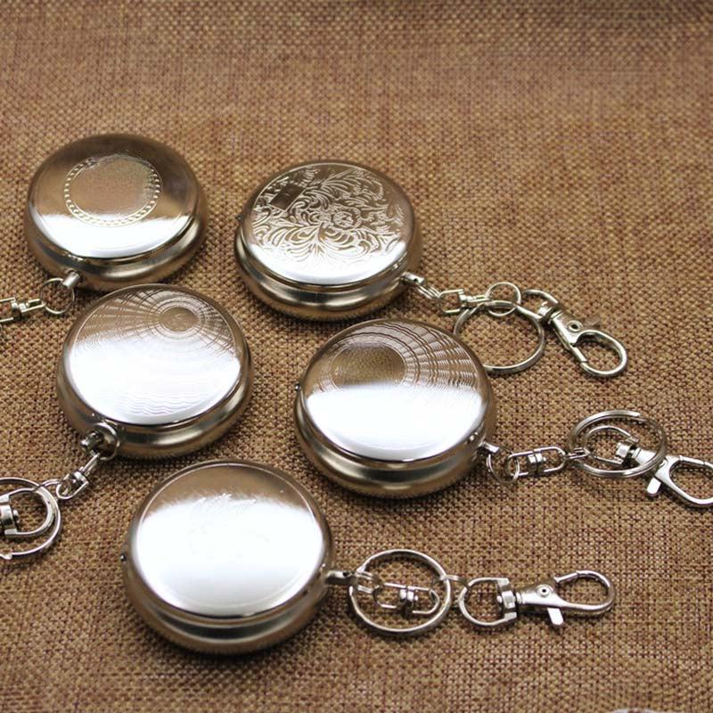 Mini Cigarette Ashtray Key Chain Stainless Steel Portable Round Silver