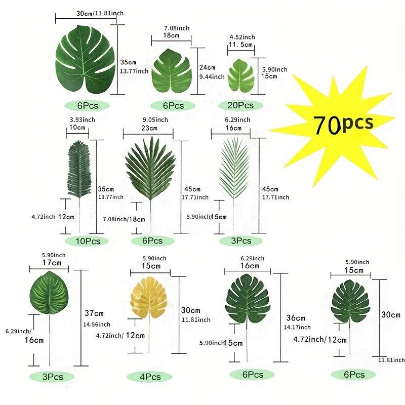 70pcs Artificial Palm Leaves Tropical Decorations for Luau Party Beach Wedding