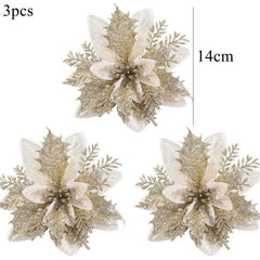 3pcs Sparkling Poinsettia Tree Ornaments for Christmas Decor