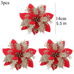 3pcs Sparkling Poinsettia Tree Ornaments for Christmas Decor
