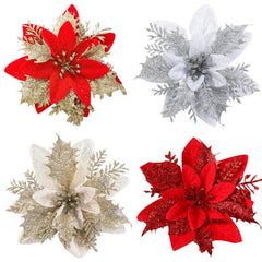 3pcs Sparkling Poinsettia Tree Ornaments for Christmas Decor