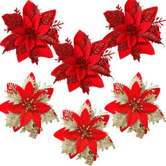 3pcs Sparkling Poinsettia Tree Ornaments for Christmas Decor