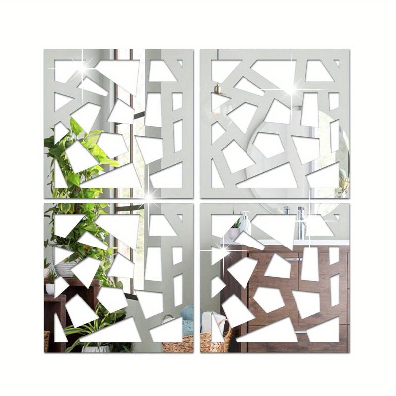 4pcs Acrylic Square Hollow Pattern Wall Stickers for Decor