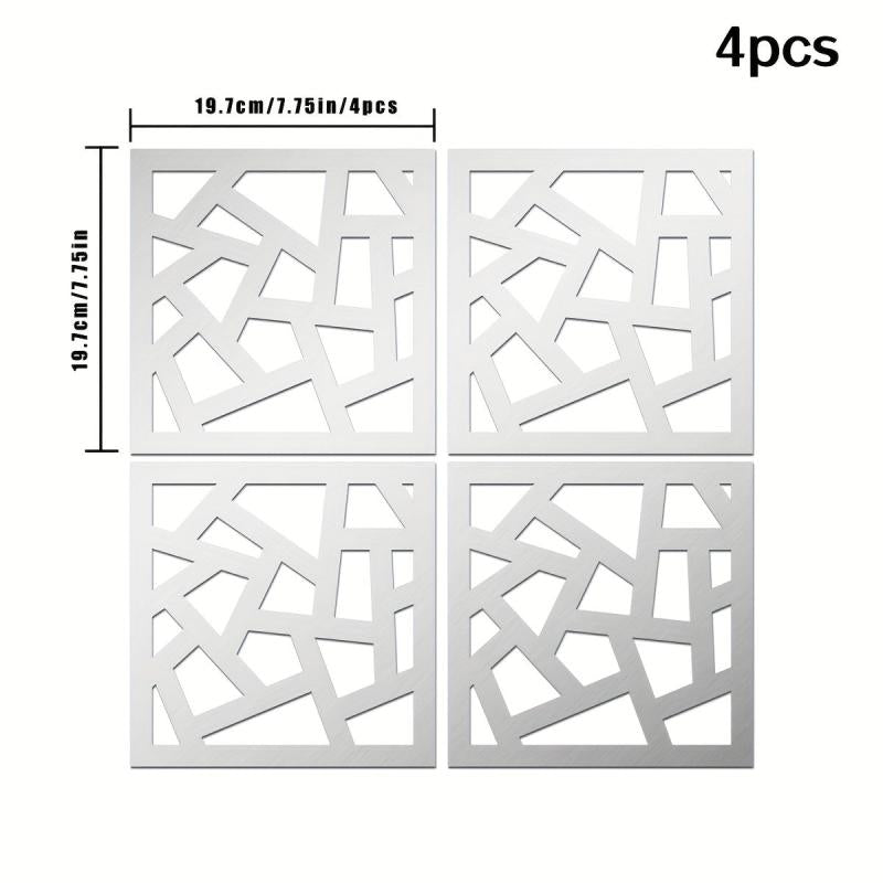 4pcs Acrylic Square Hollow Pattern Wall Stickers for Decor