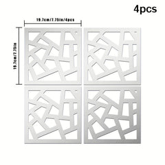 4pcs Acrylic Square Hollow Pattern Wall Stickers for Decor