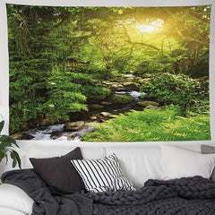 Natural Rainforest Mountain Stream Tapestry Wall Hanging for Living Room Bedroom