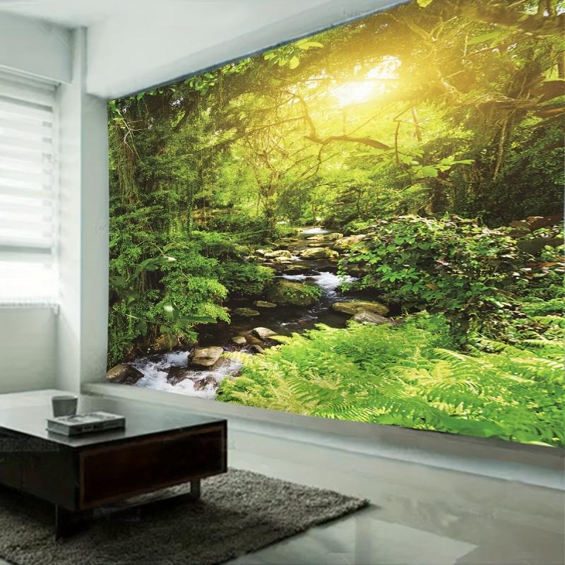 Natural Rainforest Mountain Stream Tapestry Wall Hanging for Living Room Bedroom